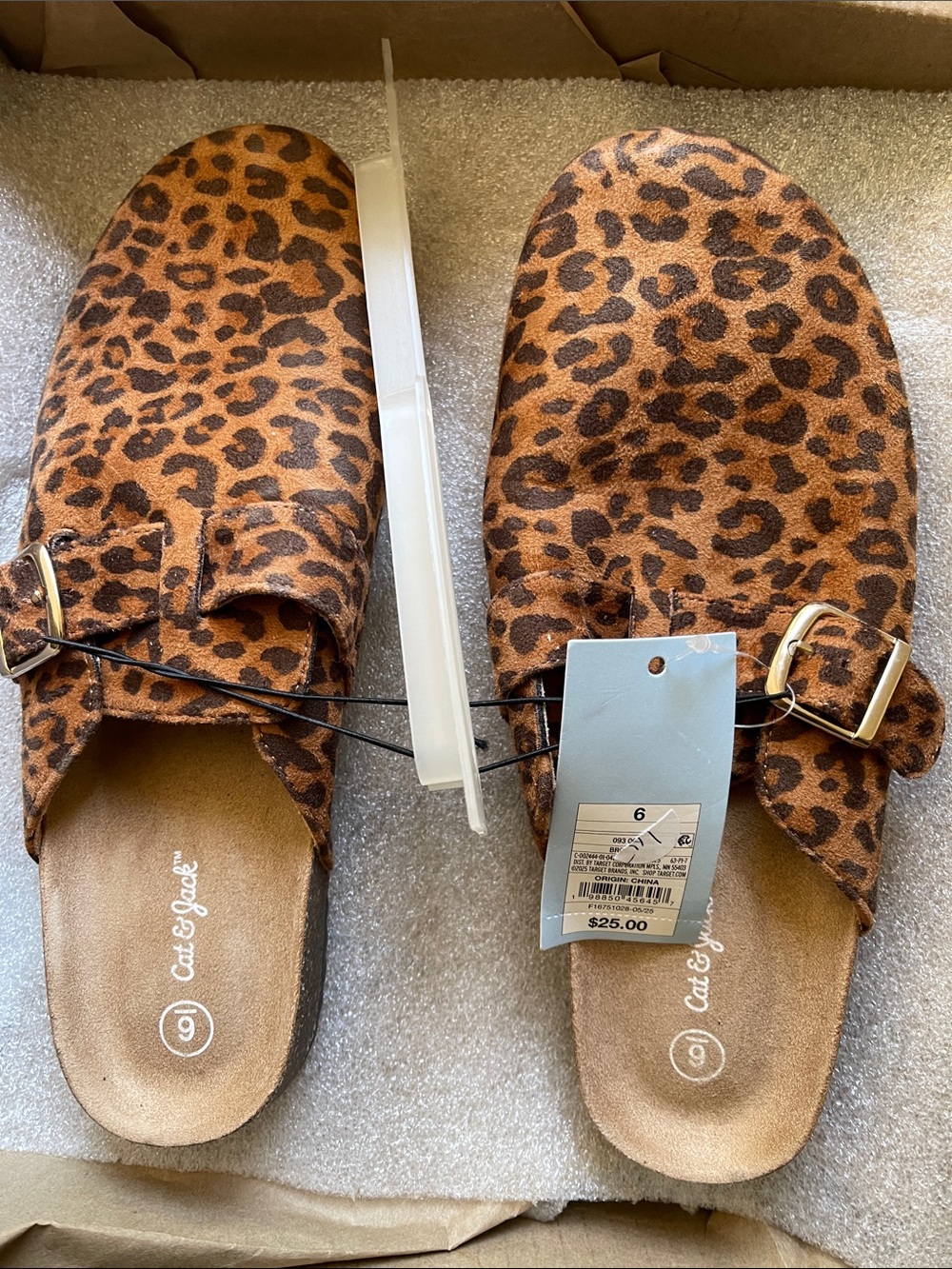 Cat & Jack Kids Leopard Print Slip-On Mule with Gold Buckle - Brown - Picture 2 of 5